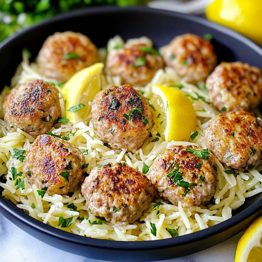 Greek Chicken Meatballs with Lemon Orzo
