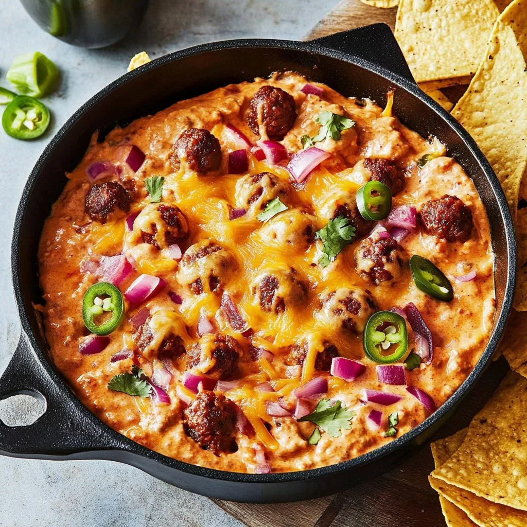 Cheesy Mini Meatball Skillet Dip