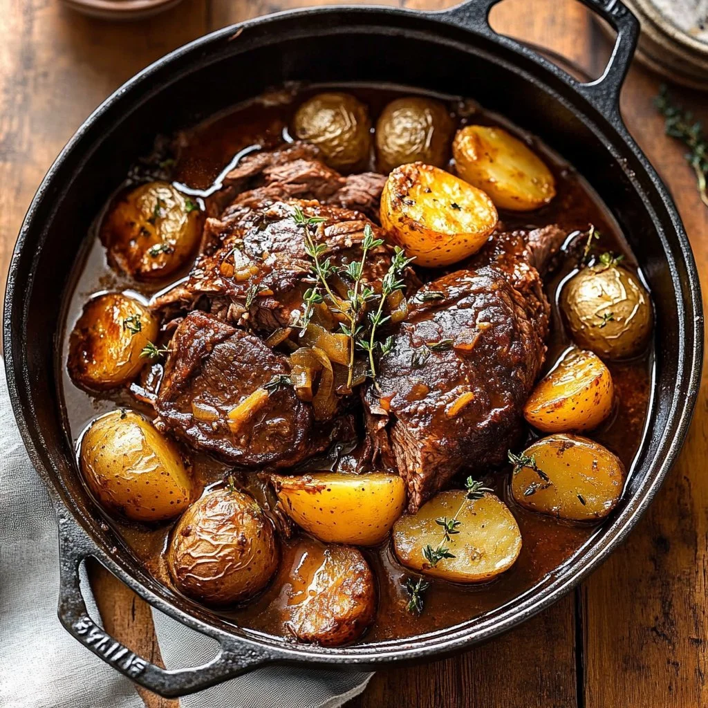 Cider Braised Pot Roast with Crispy Sage Butter Potatoes