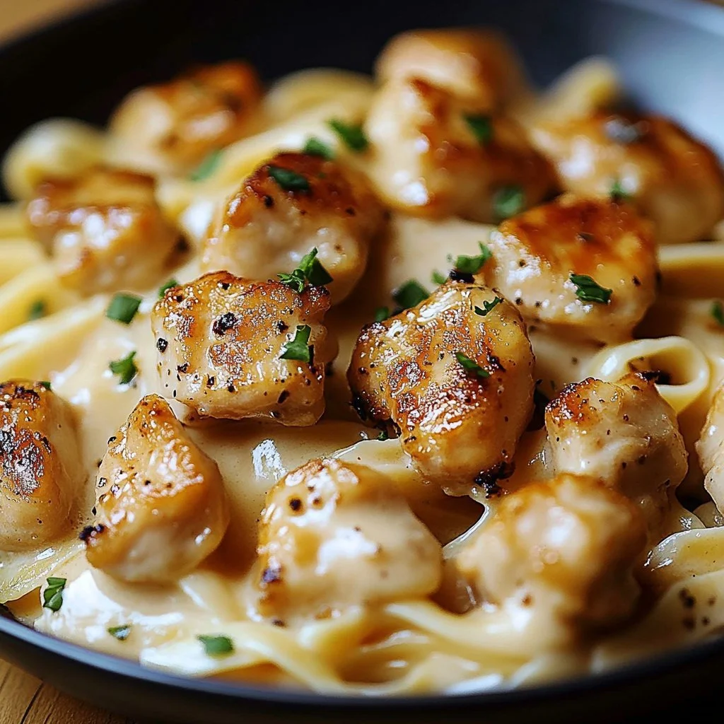 Garlic Butter Chicken Bites with Creamy Parmesan Pasta