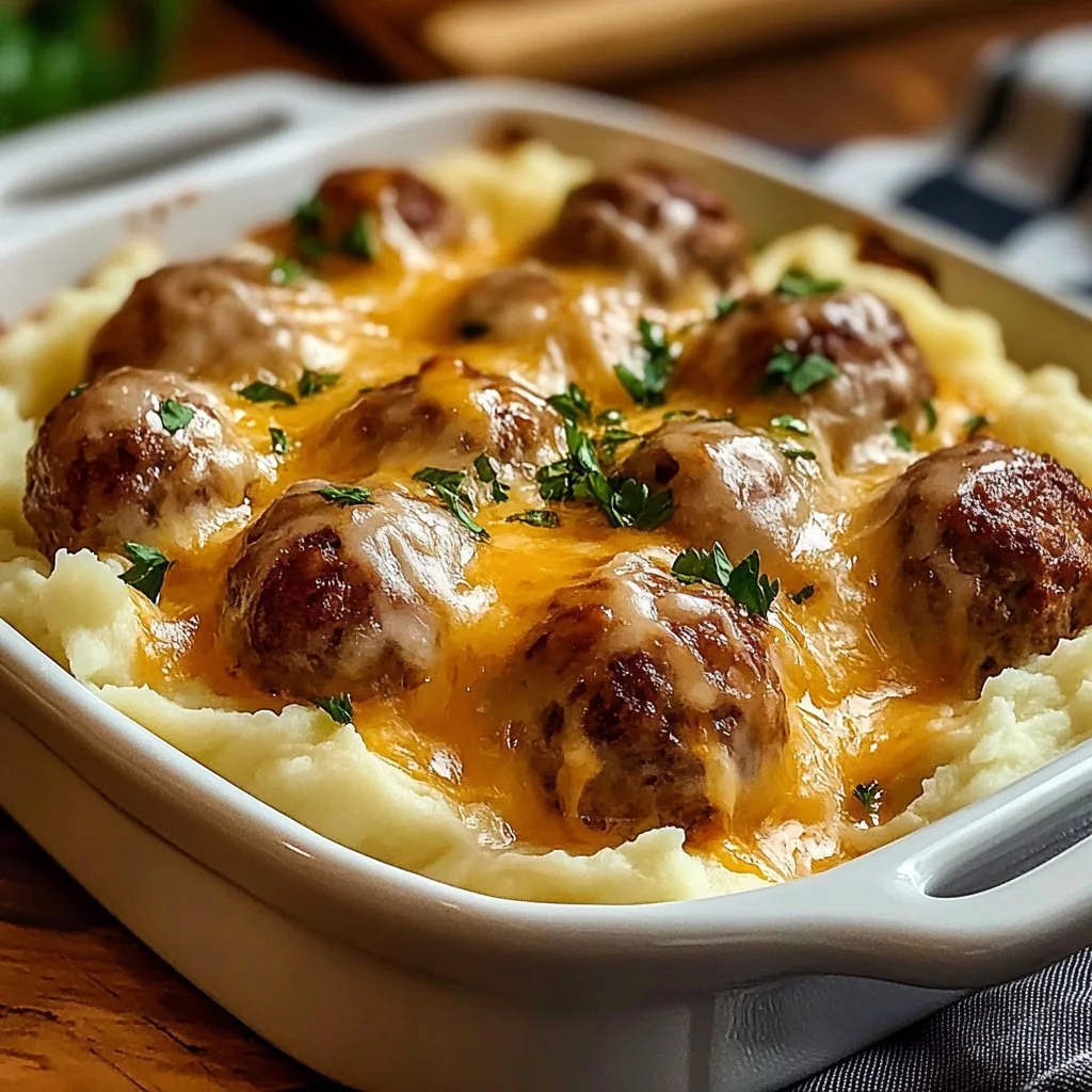 Meatball and Mashed Potato Bake