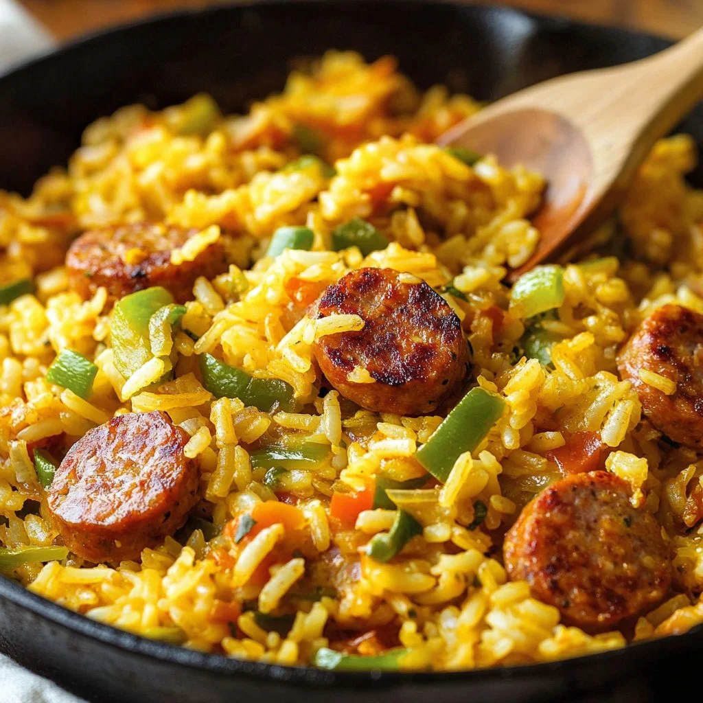 Cheesy Sausage and Rice Skillet