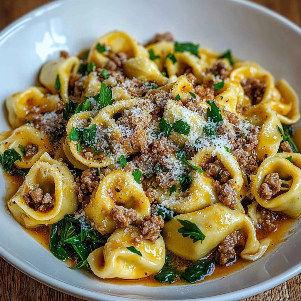 Garlic Butter Beef Spinach Tortellini