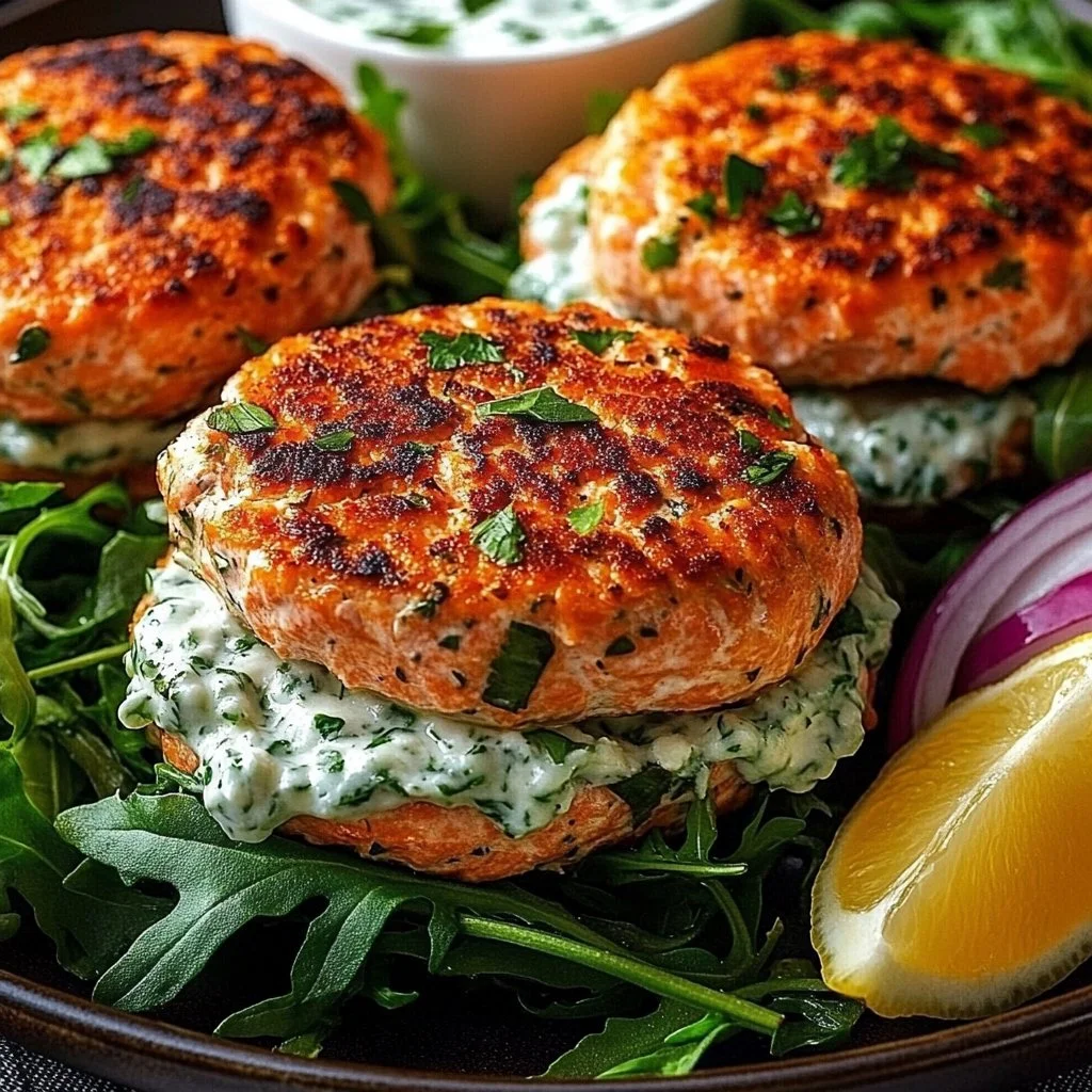 Salmon Burgers with Tzatziki