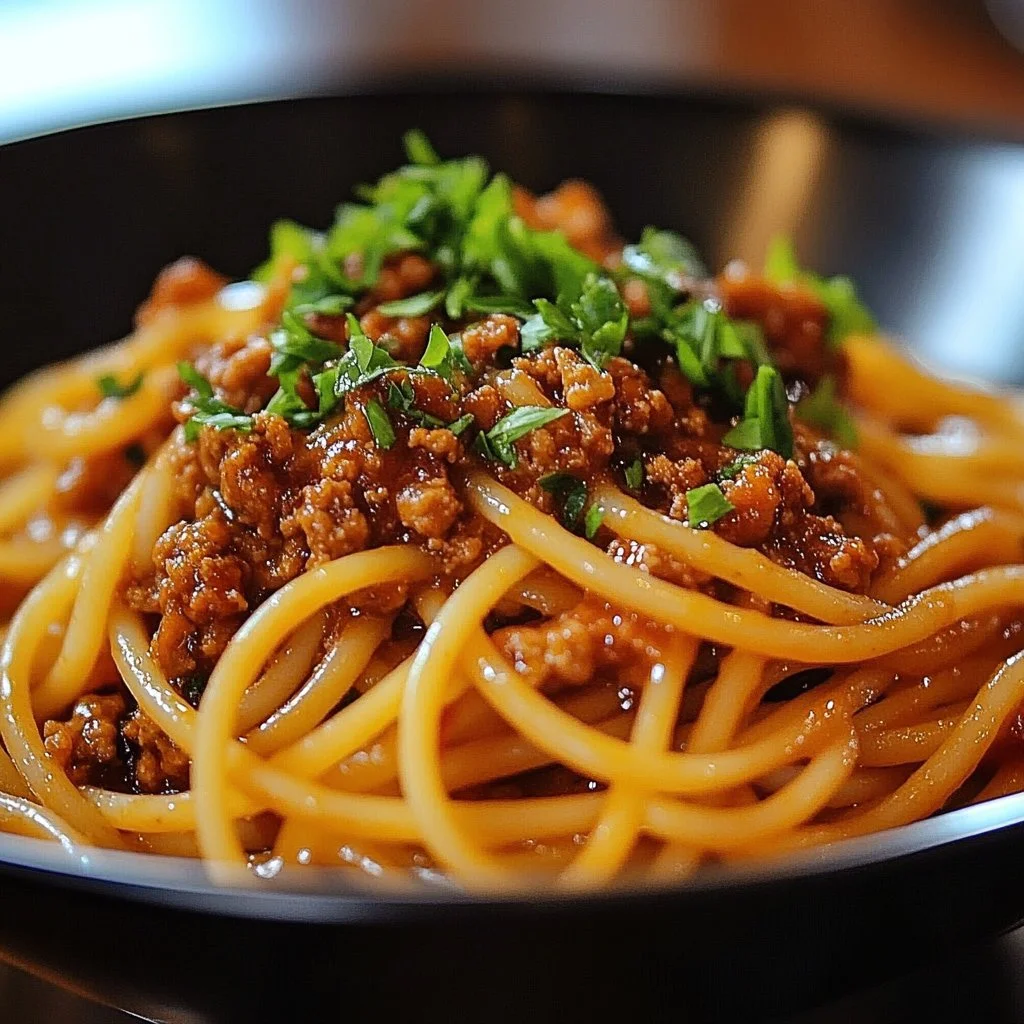 Asian Inspired Ground Beef Spaghetti with Savory Sauce