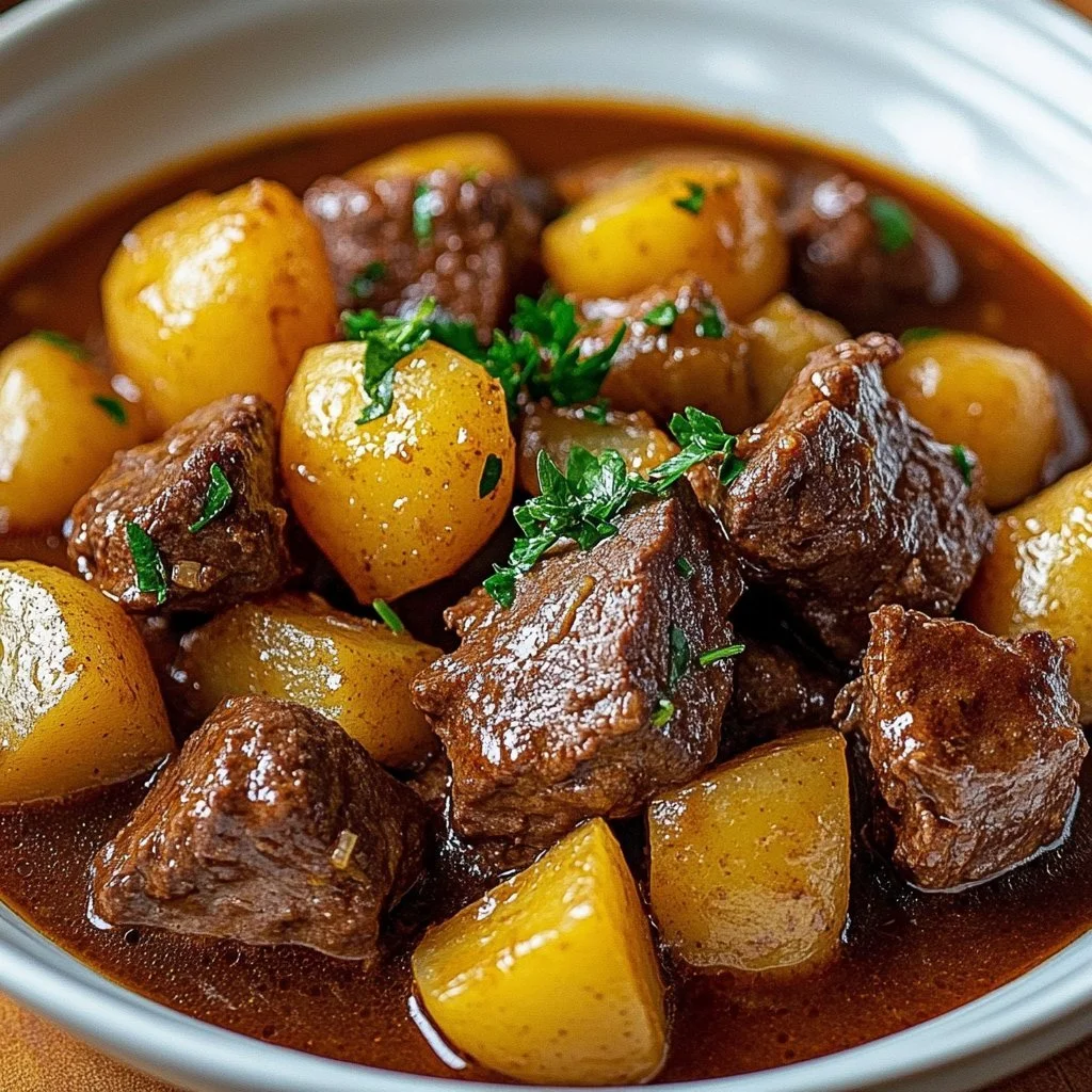 Crockpot Garlic Butter Beef Bites with Potatoes