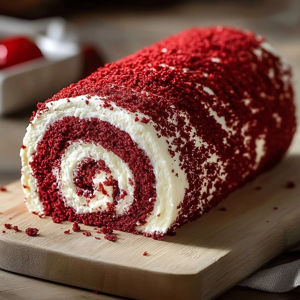Gorgeous and Moist Red Velvet Cake Roll with Cream Cheese