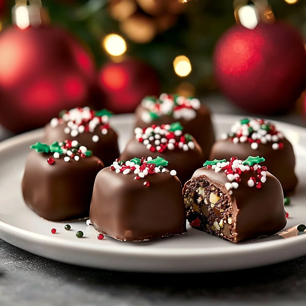 Holiday Hazelnut Crunch Truffles with Dark Chocolate and Sea Salt Garnish