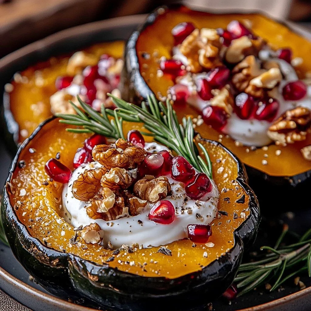 Honey-Glazed Acorn Squash with Creamy Goat Cheese and Cranberry Drizzle