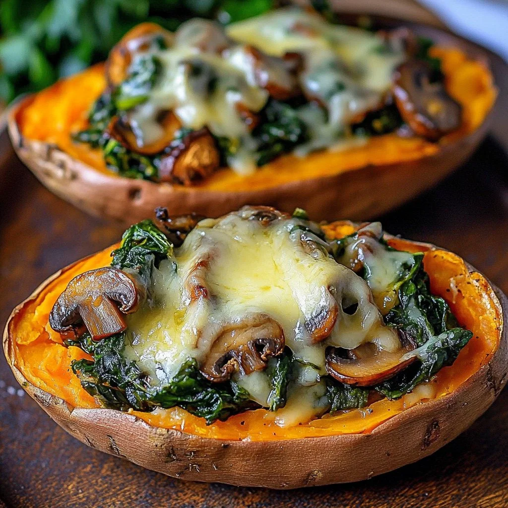 Stuffed Sweet Potatoes with Mushroom and Spinach